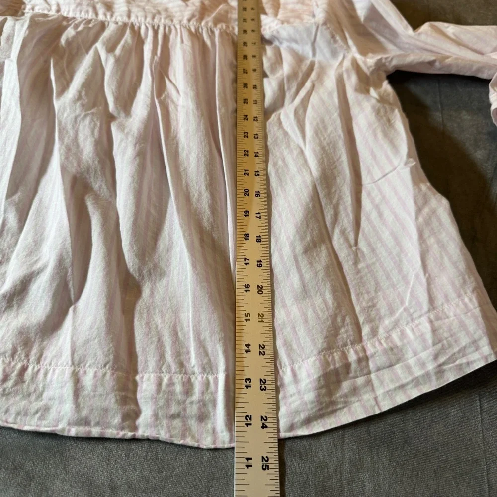 Xirena Womens Frankie Ruffle Blouse M Pink White Stripe Button Up Coastal - Picture 8 of 8